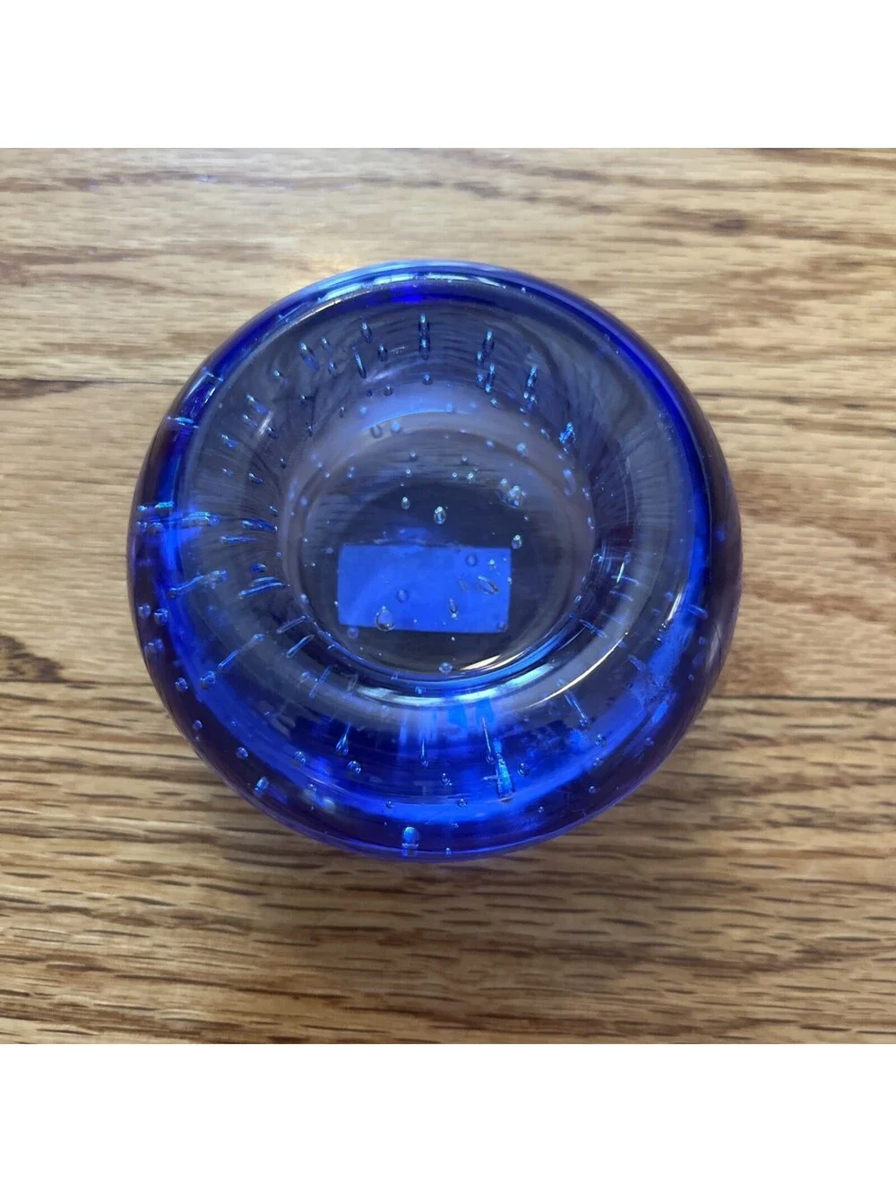 IKEA Blue Glass Controlled Bubble Paperweight Tea Light Candle Holder 601.193.55